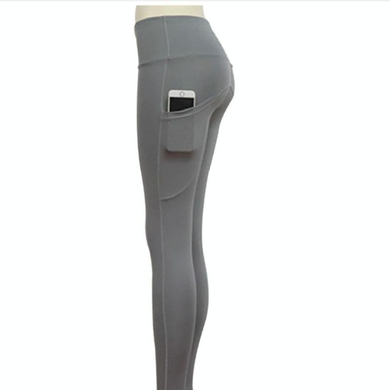 High Elastic Yoga Pants With Pockets For Women Stretch Leggings For Jogging Workout And Running Size S - Gray 9