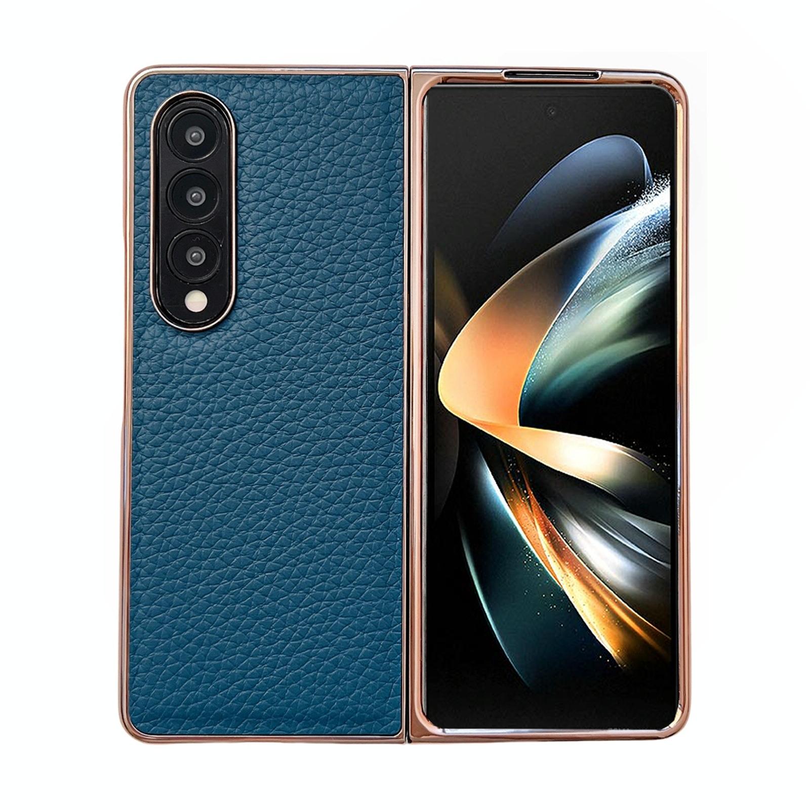 For Samsung Galaxy Z Fold4 5G Star Series Nano Electroplating Pu Case - Blue