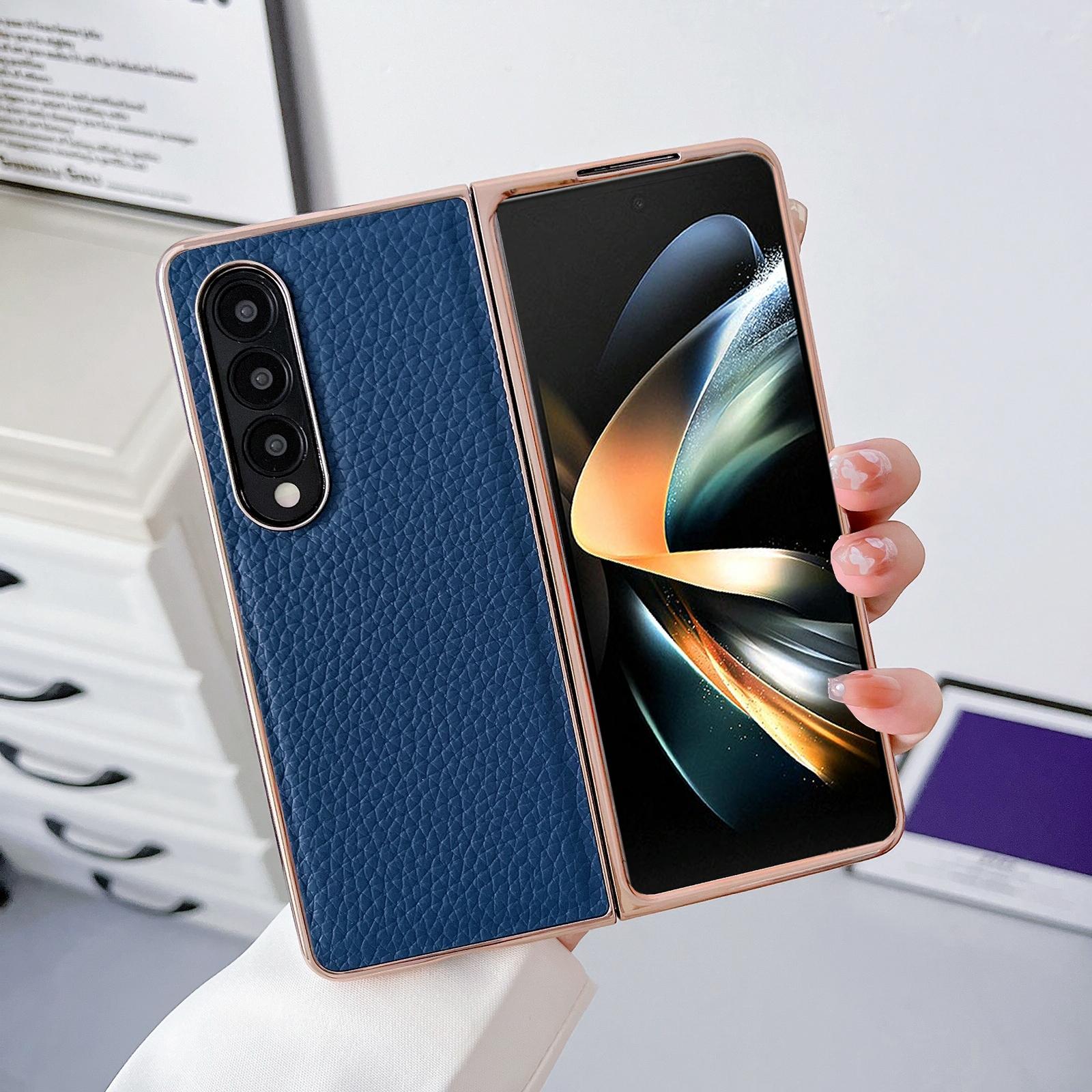 For Samsung Galaxy Z Fold4 5G Star Series Nano Electroplating Pu Case - Blue 9