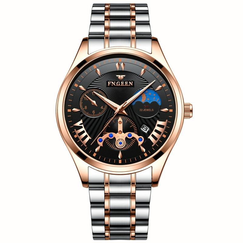 Men Luminous Casual Quartz Watch - 5606 - Between Rose Gold Rose Shell White Surface