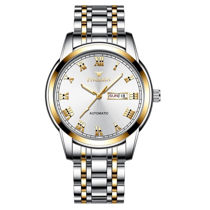 Men Luminous Quartz Watch with Roman Numeral Dial - Sporty Style - Between Gold White Surface