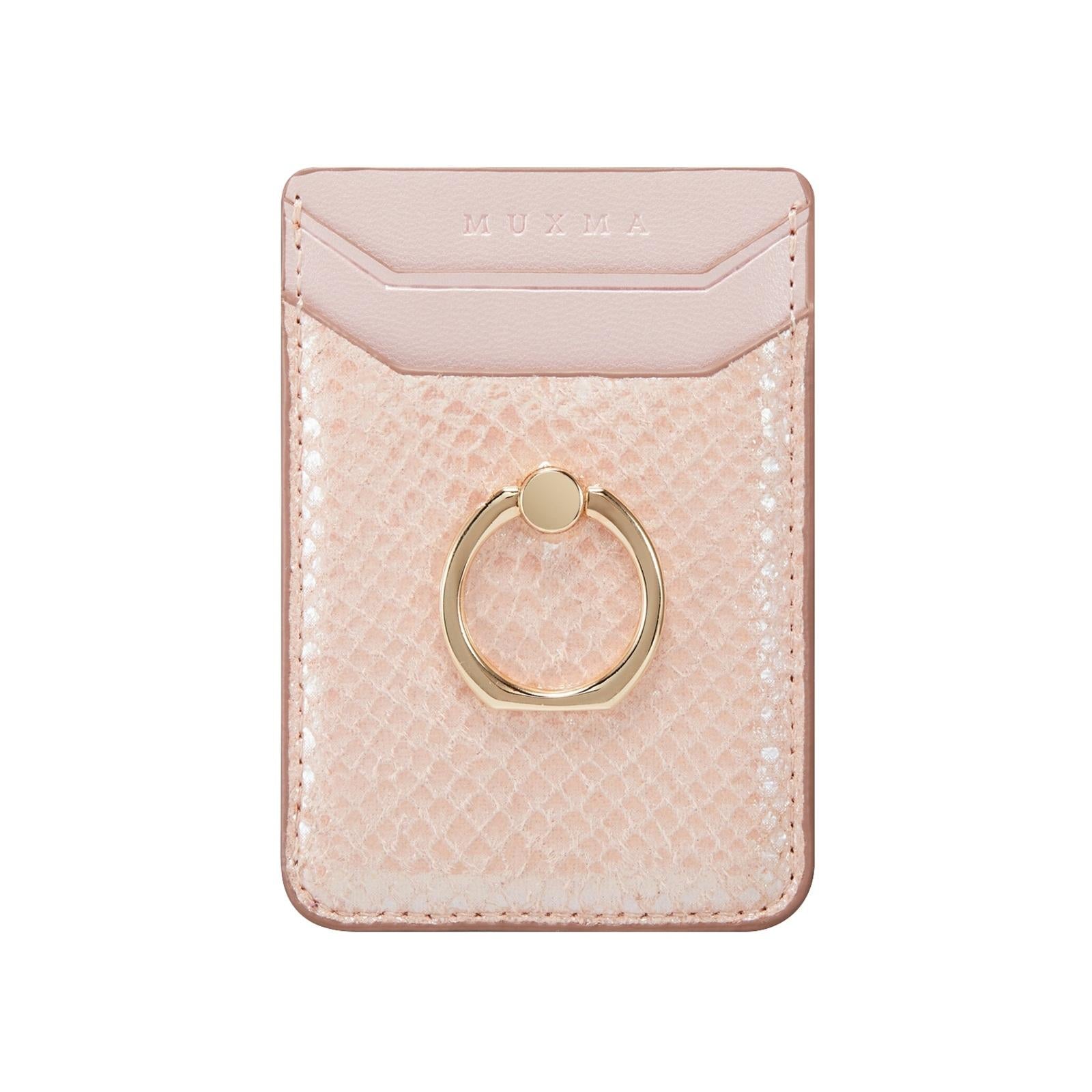 Rfid Snake Texture Phone Card Bag With Ring Fits Most Phones - Rose Gold 8