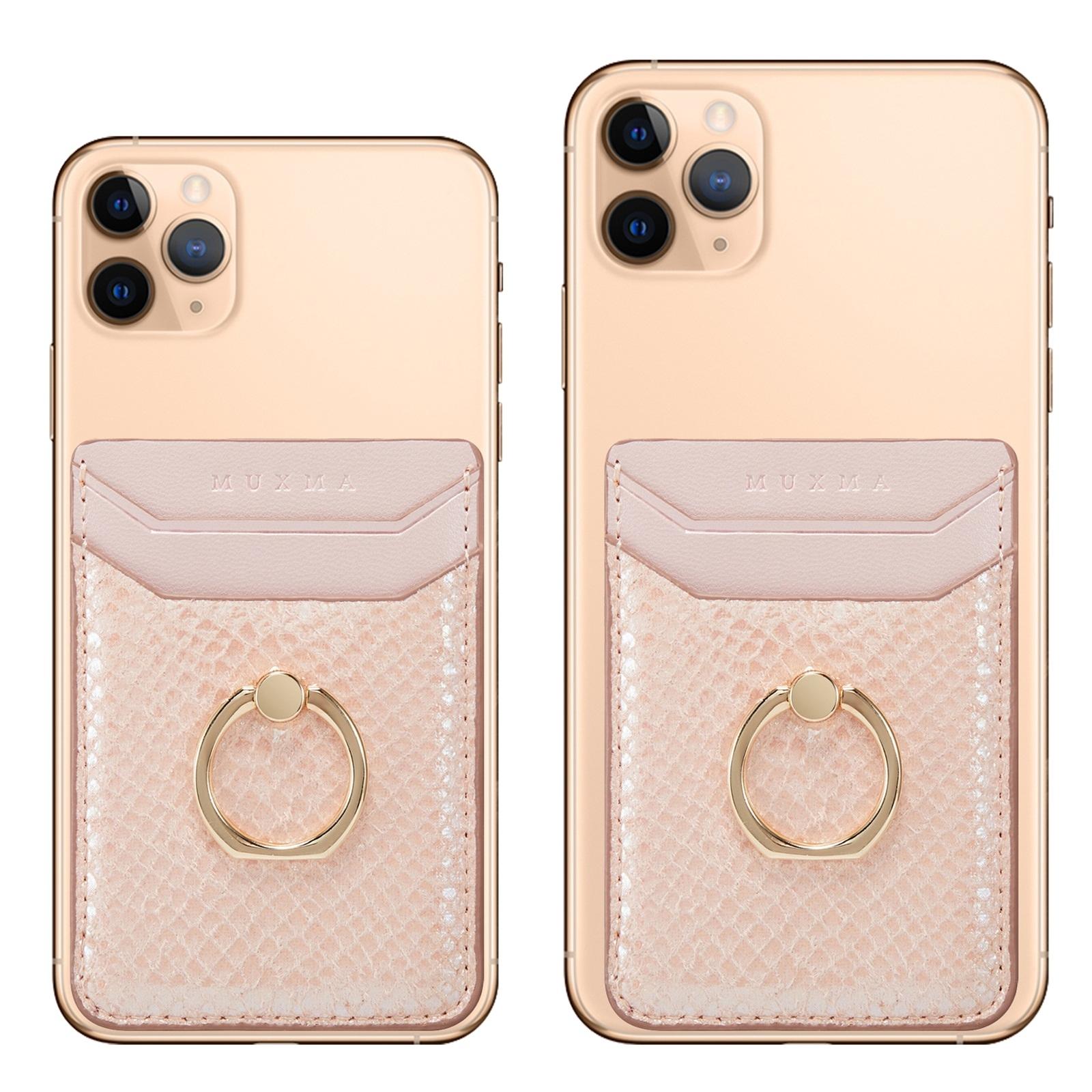 Rfid Snake Texture Phone Card Bag With Ring Fits Most Phones - Rose Gold 10