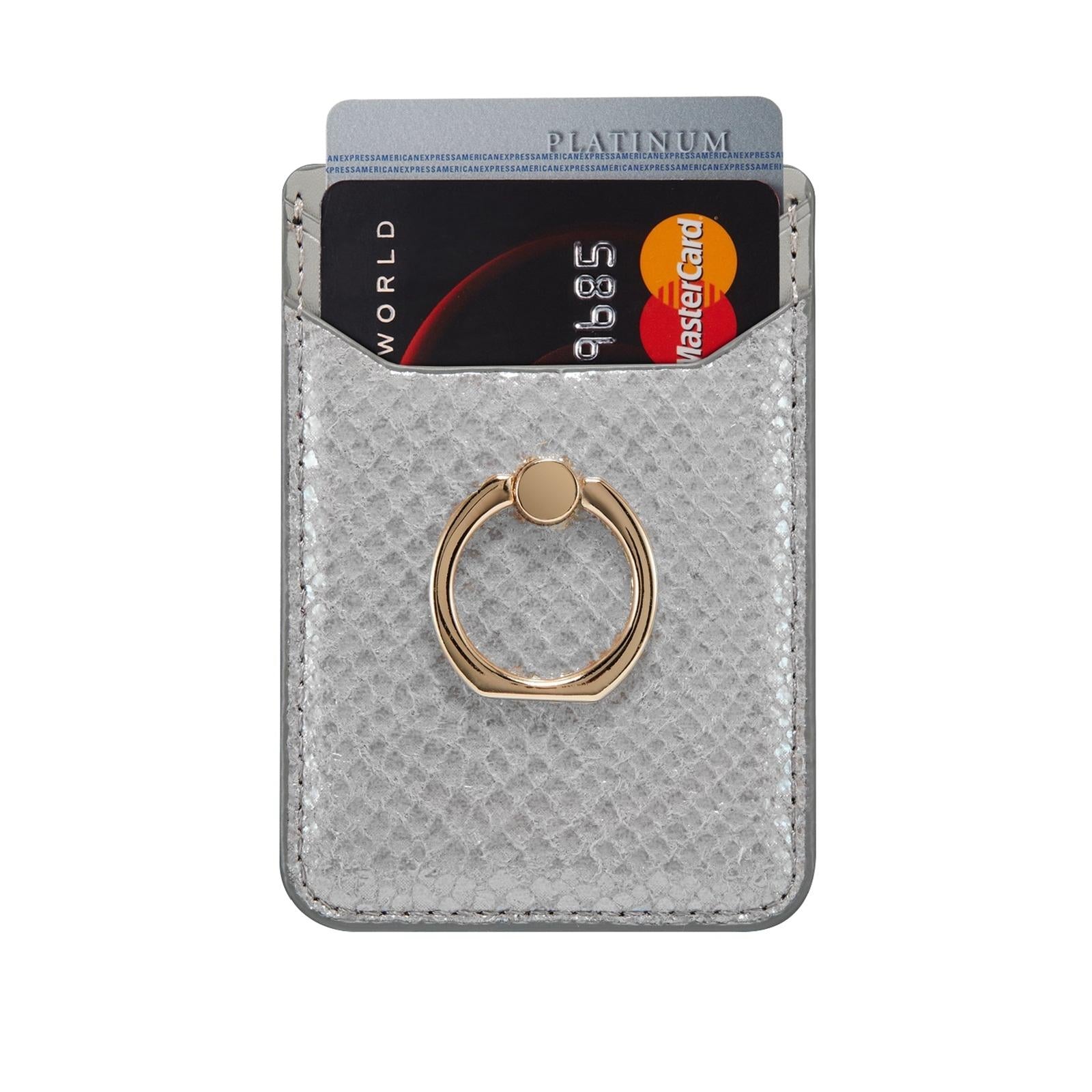 Rfid Snake Texture Phone Card Bag With Ring Fits Most Phones - Rose Gold 12