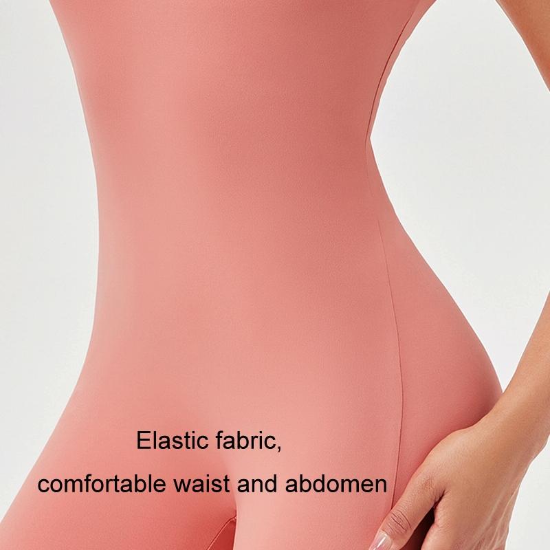 Quick Drying Women Square Neck Yoga Jumpsuit - Rose Pink - S 7