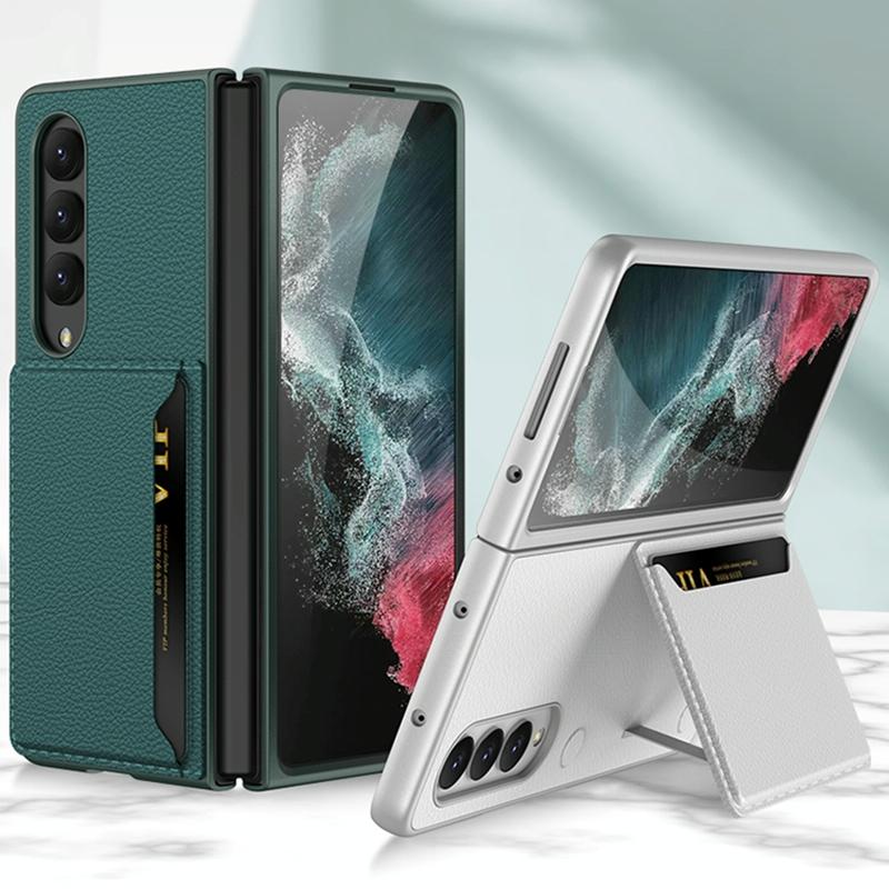 For Samsung Galaxy Z Fold4 5G Leather Case With Card Slots - Ultra Thin - Silver 4