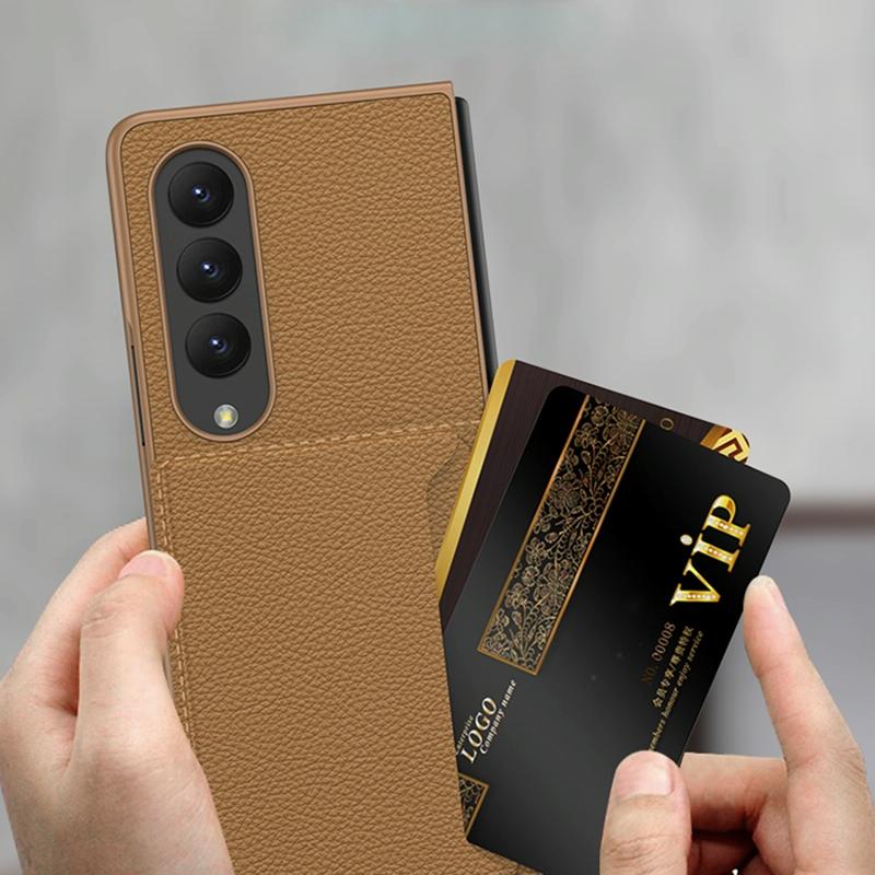 For Samsung Galaxy Z Fold4 5G Leather Case With Card Slots - Ultra Thin - Silver 5