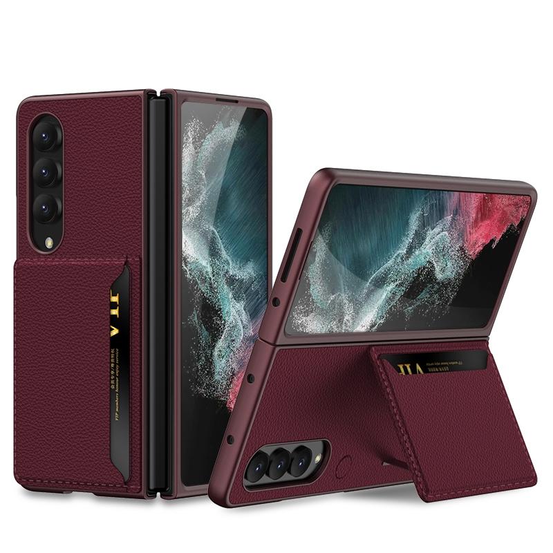 For Samsung Galaxy Z Fold4 5G Leather Case With Card Slots - Ultra Thin - Silver 8