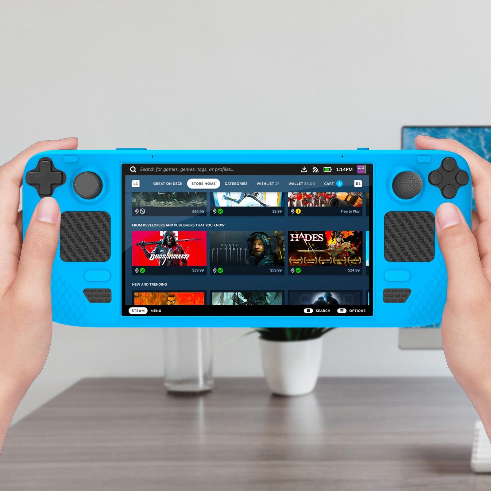 7-piece Silicone Case & Joystick Cap Set for Steam Deck with Touch Board Sticker - Blue 7