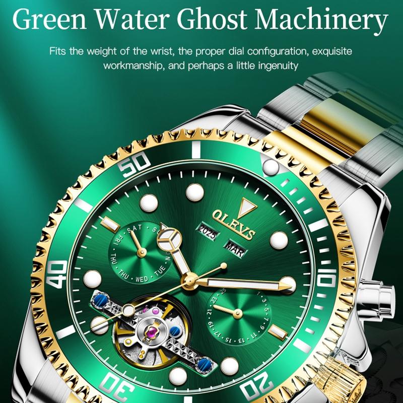 Waterproof Mechanical Watch for Men - Multifunctional - Black + Gold 4