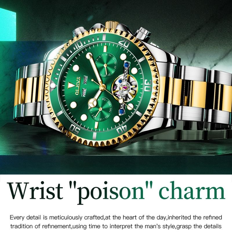 Waterproof Mechanical Watch for Men - Multifunctional - Black + Gold 8