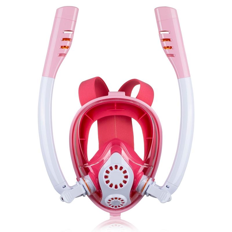 Full Dry Silicone Kids Diving Mask with Double Tubes - White Yellow 9