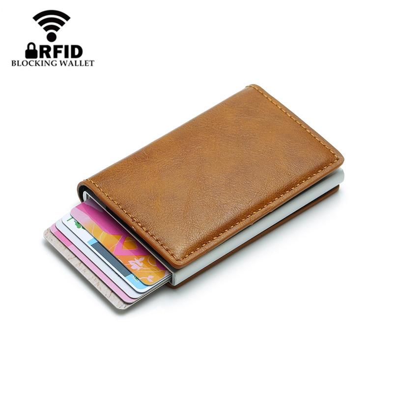 Anti Magnetic Rfid Leather Metal Wallet Universal Fit Black - Coffee 4