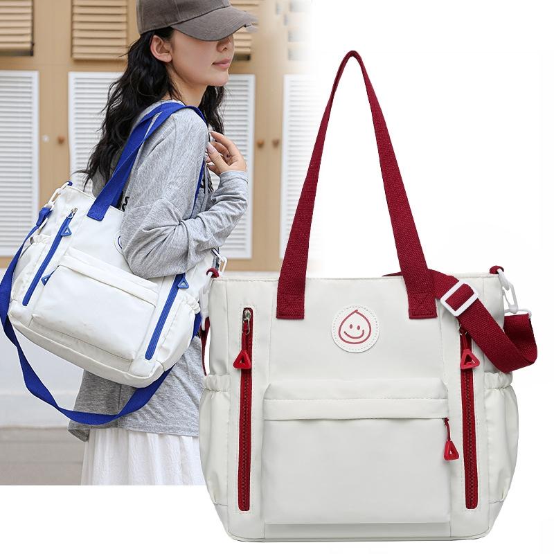 Versatile Contrast Shoulder Bag For Students - White Blue 3