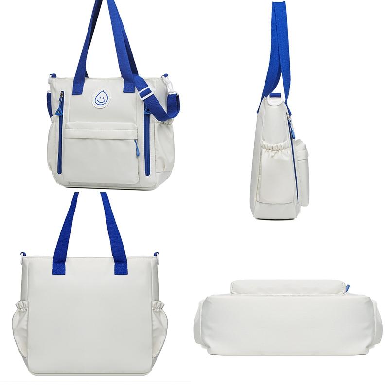 Versatile Contrast Shoulder Bag For Students - White Blue 4