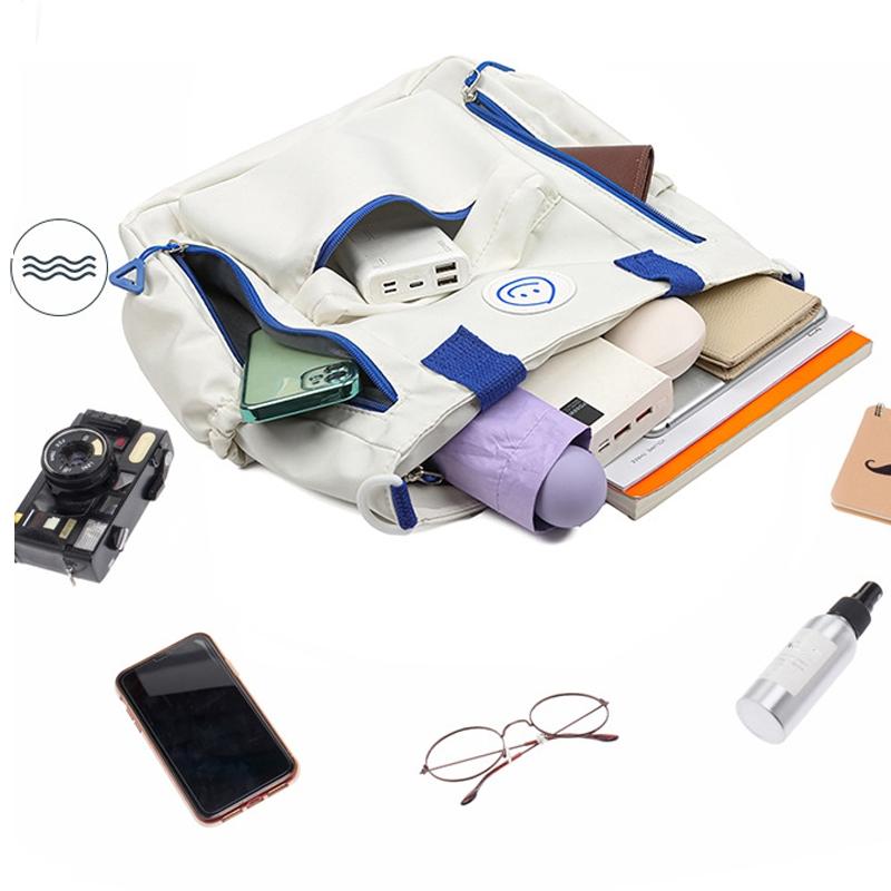 Versatile Contrast Shoulder Bag For Students - White Blue 5