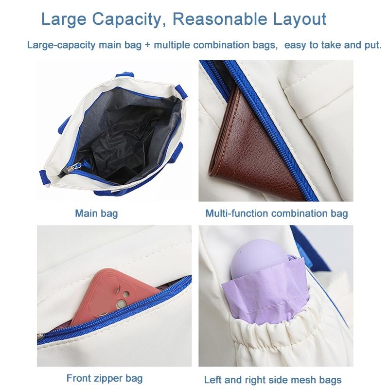 Versatile Contrast Shoulder Bag For Students - White Blue 7