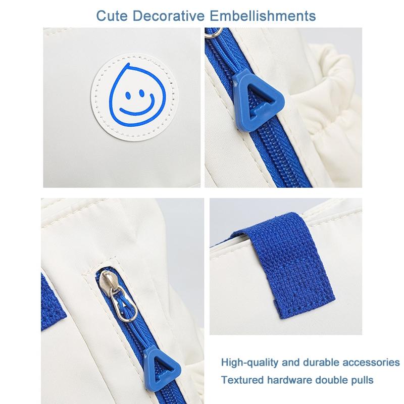 Versatile Contrast Shoulder Bag For Students - White Blue 8