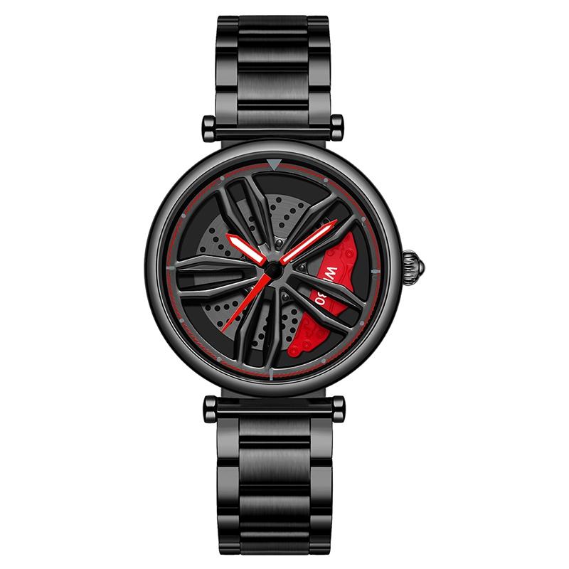 Women Steel Belt Quartz Watch with 3d Hollow out Wheel Design - Rose Gold 3