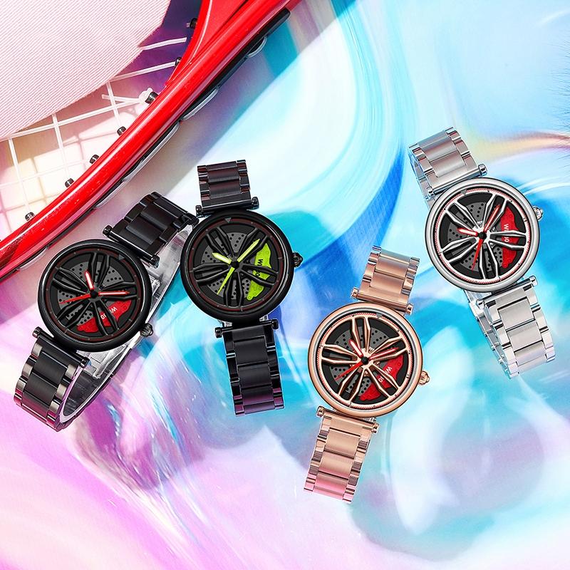 Women Steel Belt Quartz Watch with 3d Hollow out Wheel Design - Rose Gold 4