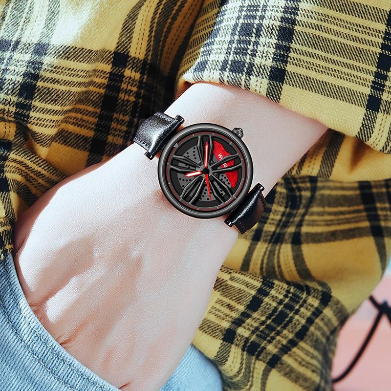 Women Steel Belt Quartz Watch with 3d Hollow out Wheel Design - Rose Gold 8