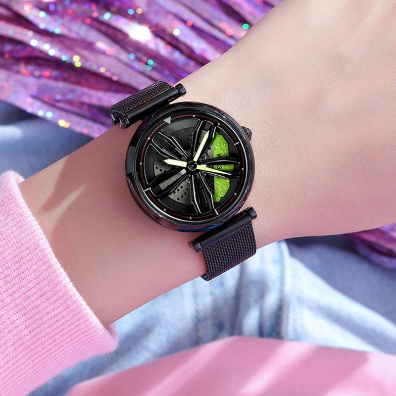 Women Steel Belt Quartz Watch with 3d Hollow out Wheel Design - Rose Gold 9