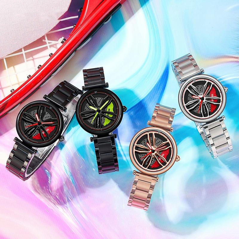 Women Steel Belt Quartz Watch with 3d Hollow out Wheel Design - Rose Gold 11