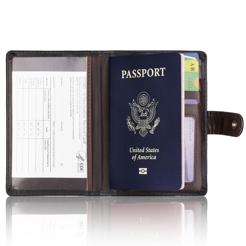 Passport & Card Holder With Buckle Clip Pu Protection - Brown 6