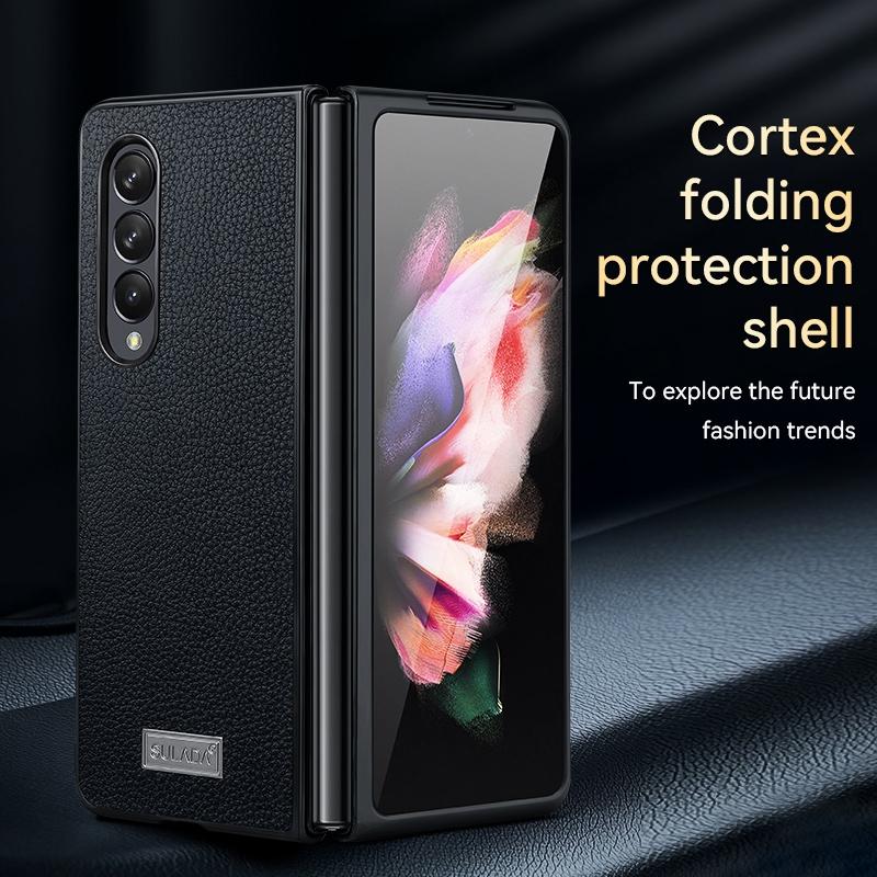 For Samsung Galaxy Z Fold4 5G Handmade Leather Shockproof Tpu Case - Brown 4