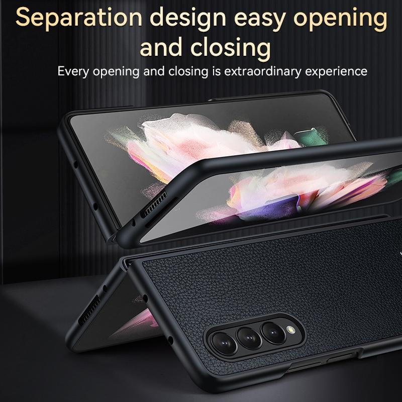 For Samsung Galaxy Z Fold4 5G Handmade Leather Shockproof Tpu Case - Brown 5