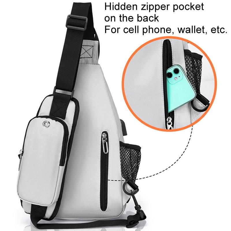 Men Oxford Cloth Chest Bag Casual Crossbody Shoulder Backpack - Light Grey 10