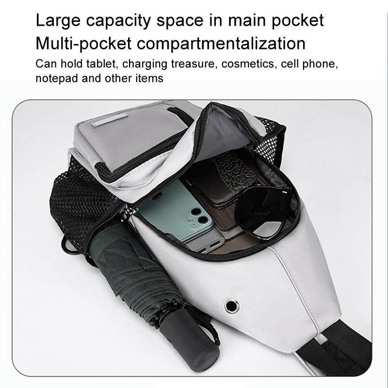 Men Oxford Cloth Chest Bag Casual Crossbody Shoulder Backpack - Light Grey 13