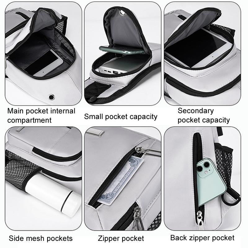 Men Oxford Cloth Chest Bag Casual Crossbody Shoulder Backpack - Light Grey 14