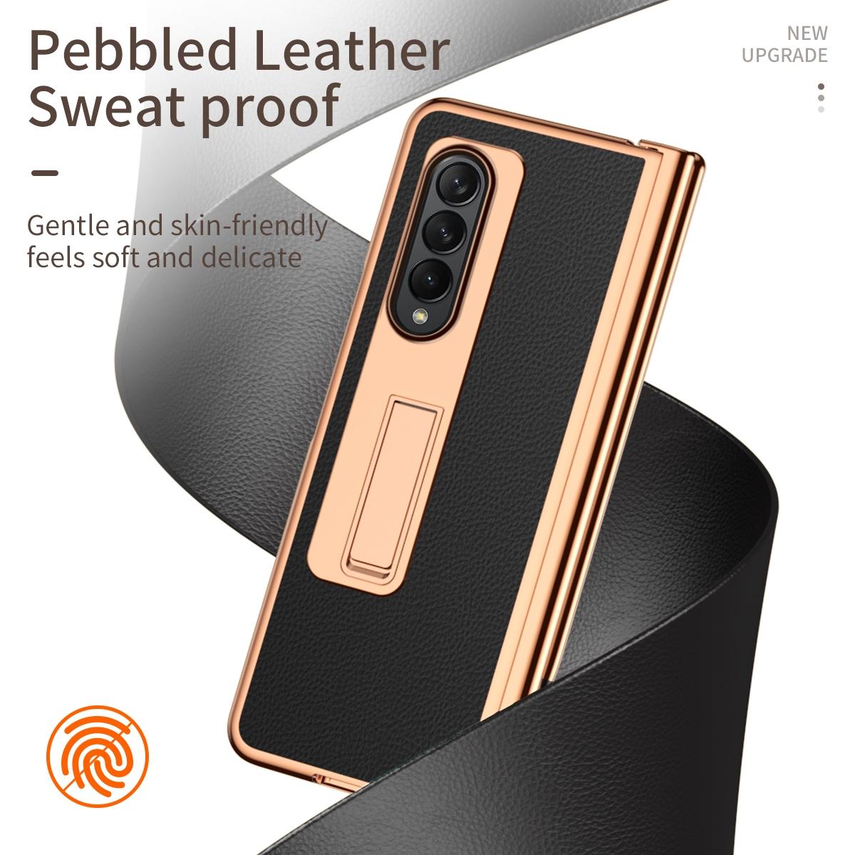 For Samsung Galaxy Z Fold4 5G Premium Litchi Leather Hinged Phone Case - With Pen - Gold 3