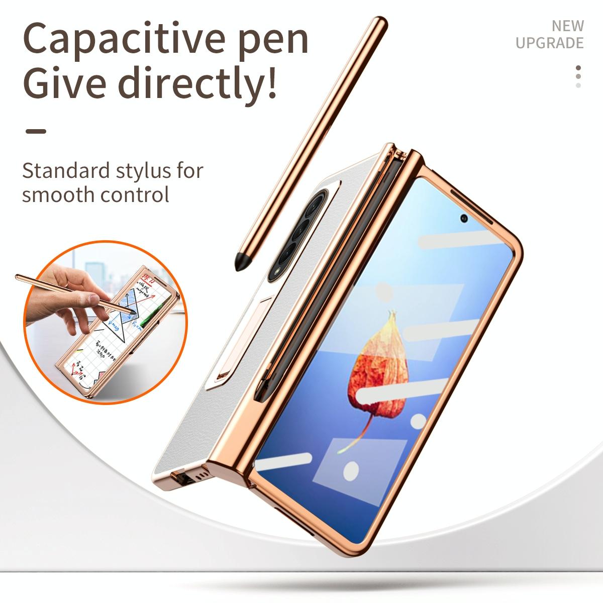 For Samsung Galaxy Z Fold4 5G Premium Litchi Leather Hinged Phone Case - With Pen - Gold 11