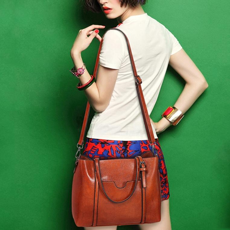 Stylish All-match Leather Handbag - Wax Finish - Green 7