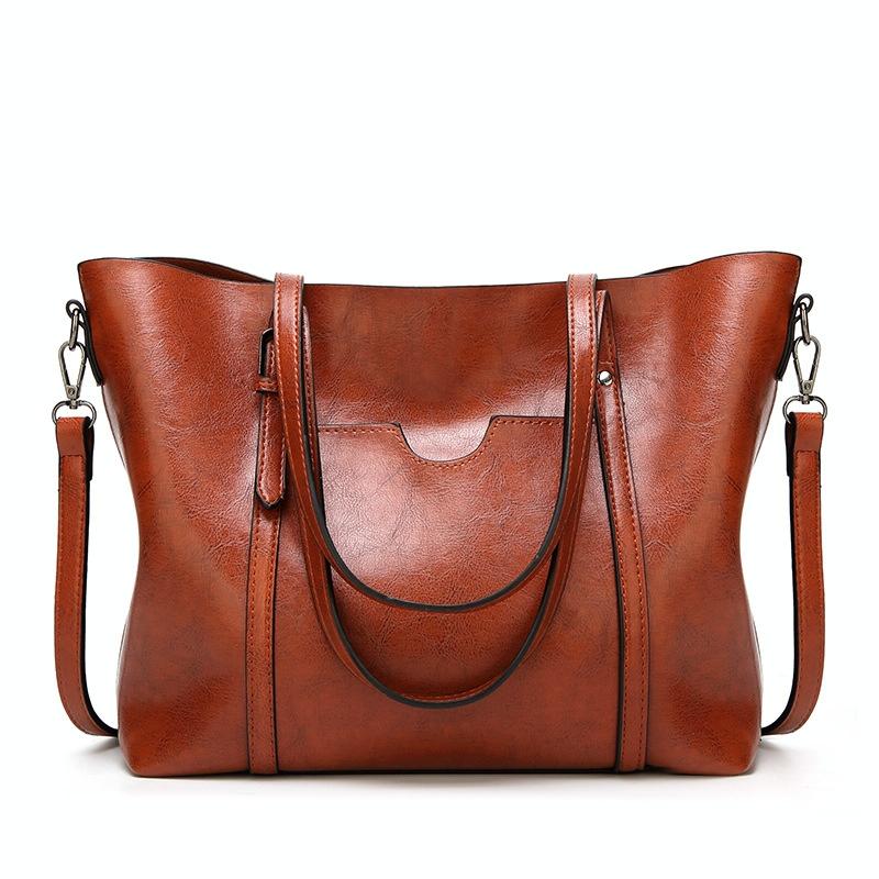 Stylish All-match Leather Handbag - Wax Finish - Green 14