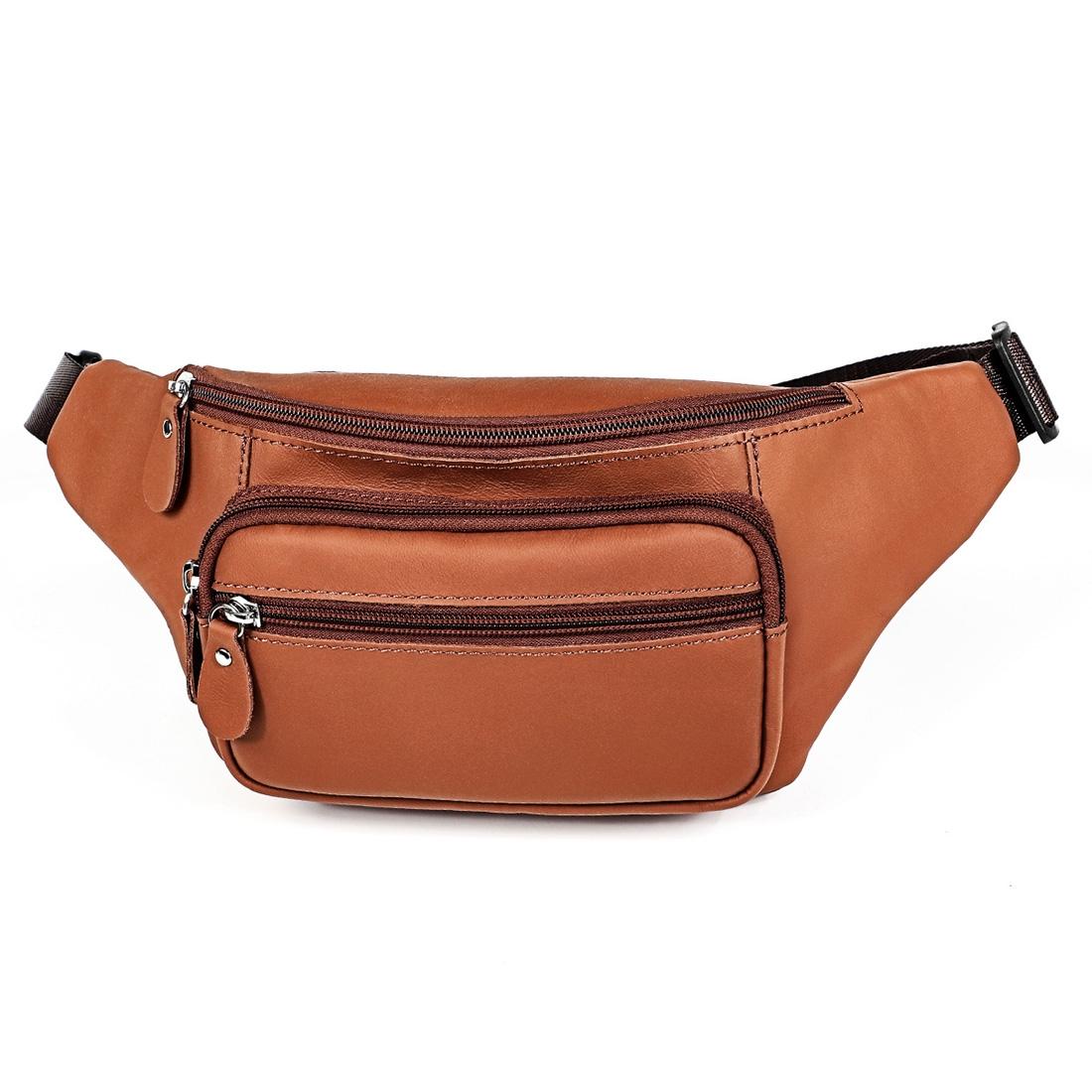Outdoor Leather Shoulder Bag For Sports & Phone - Brown