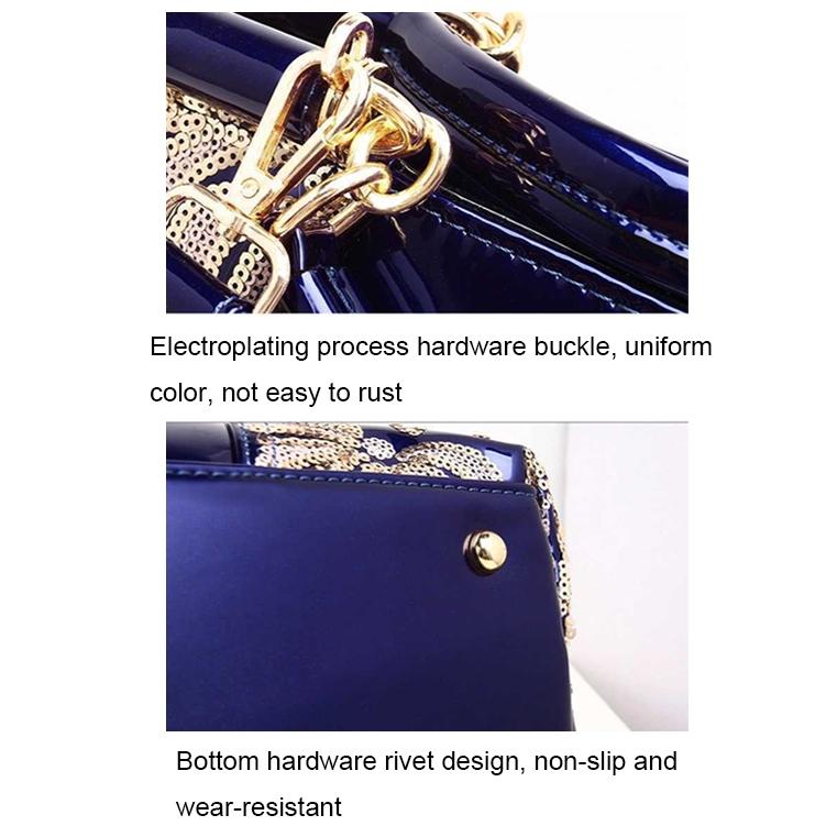 Shiny Leather Handbag with Single-sided Embroidery - Black 6