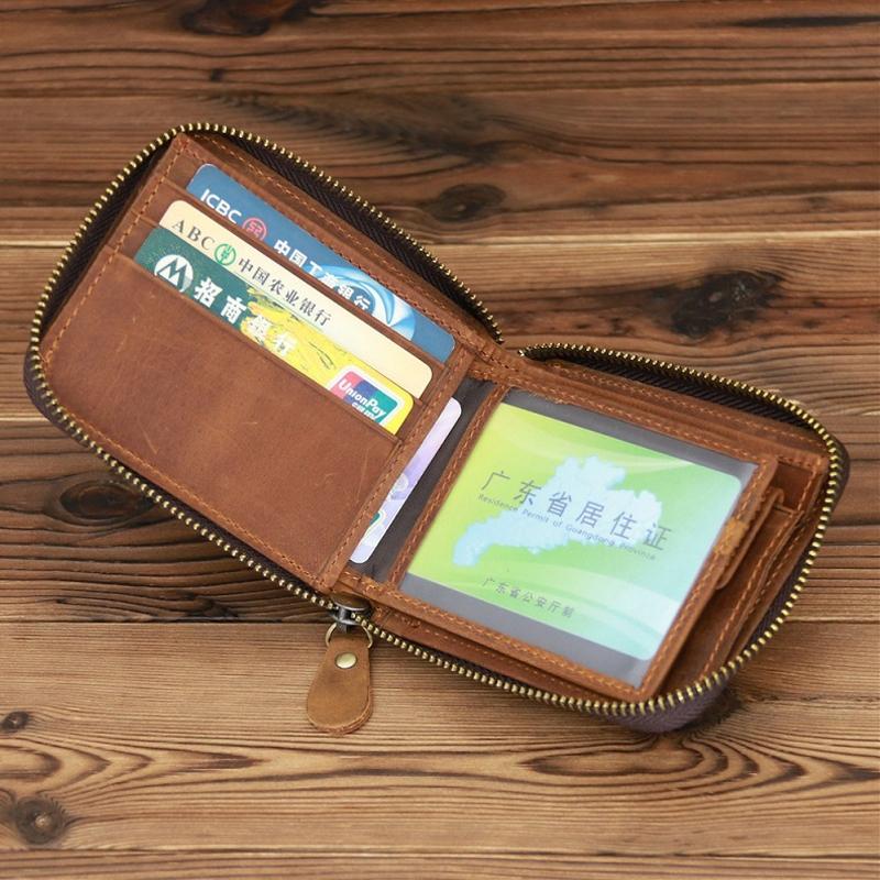 Leather Rfid Zip Wallet - Blocking Compact - Horizontal 3 8