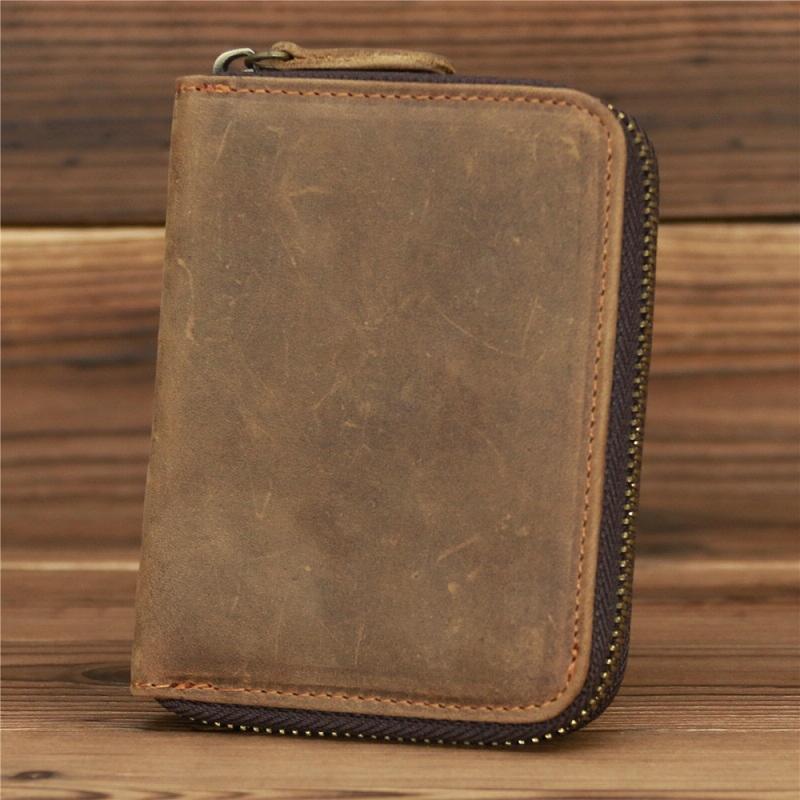 Leather Rfid Zip Wallet - Blocking Compact - Horizontal 3 13