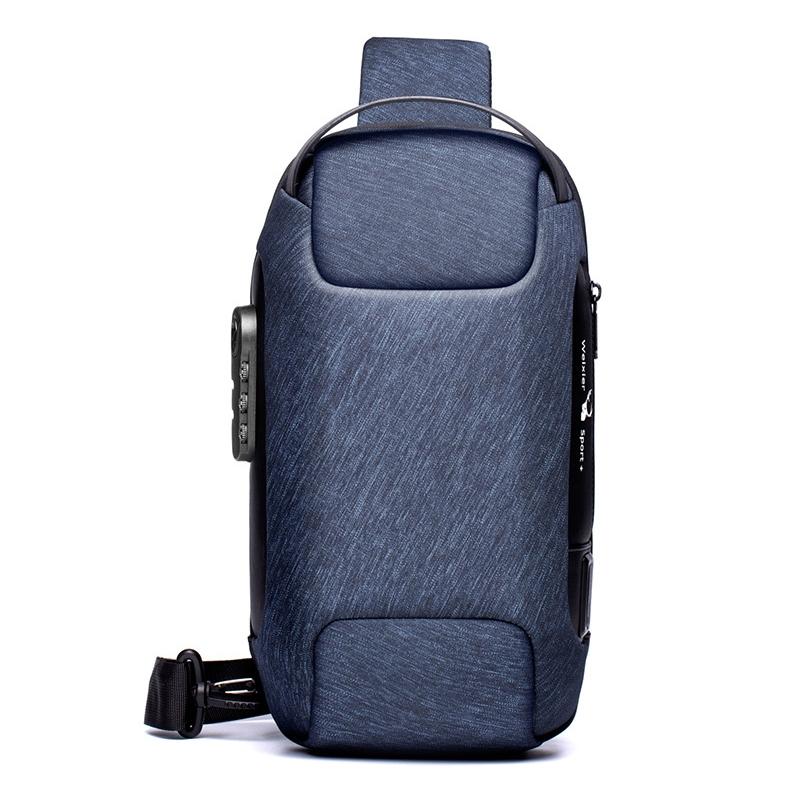 Canvas Anti Theft Chest Bag For Men Blue One Shoulder Design