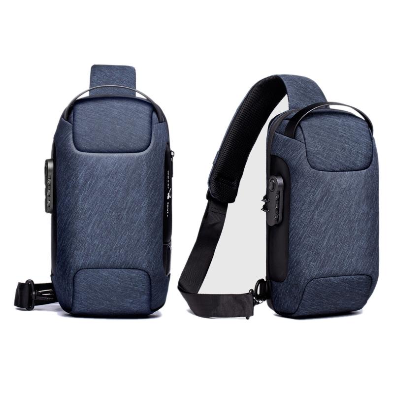 Canvas Anti Theft Chest Bag For Men Blue One Shoulder Design 3