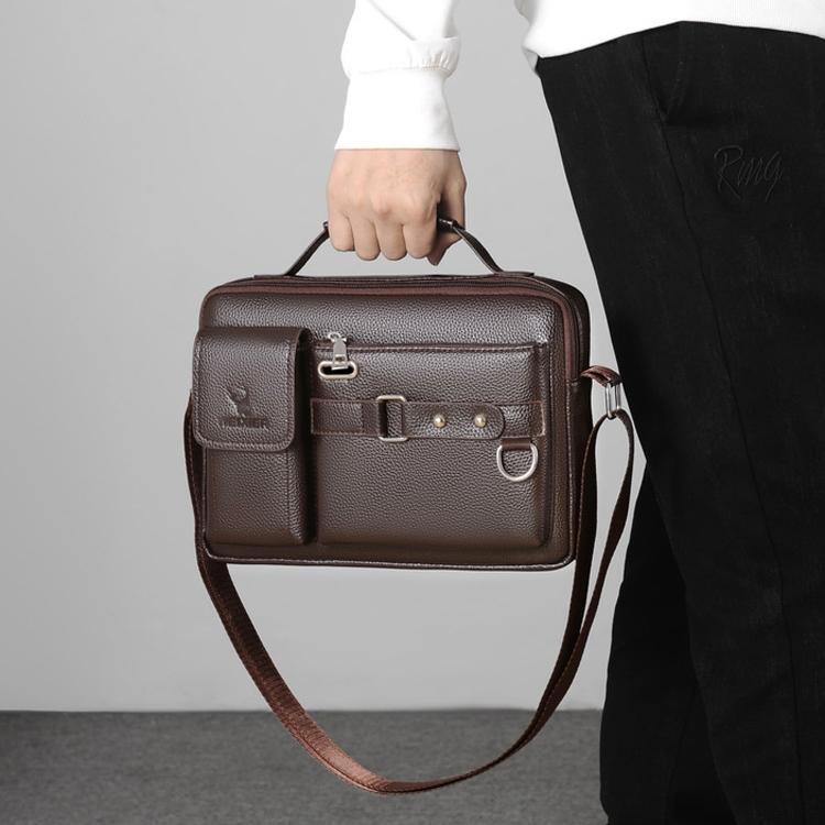 Portable Leather Shoulder Bag - Handbag - Plain Texture Black 7