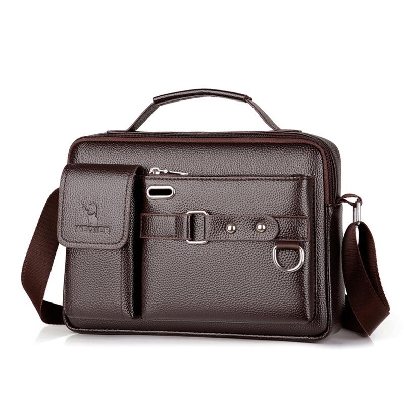 Portable Leather Shoulder Bag - Handbag - Plain Texture Black 10