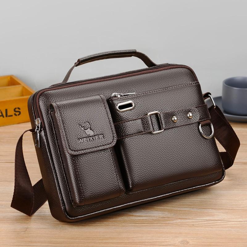 Portable Leather Shoulder Bag - Handbag - Plain Texture Black 11