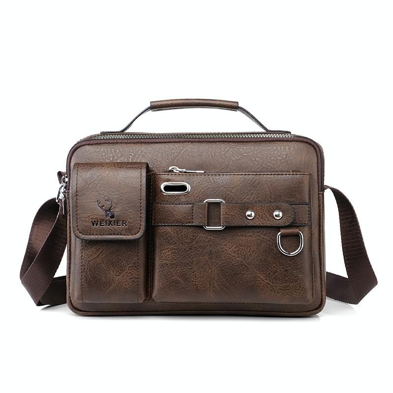 Portable Leather Shoulder Bag - Handbag - Plain Texture Black 12