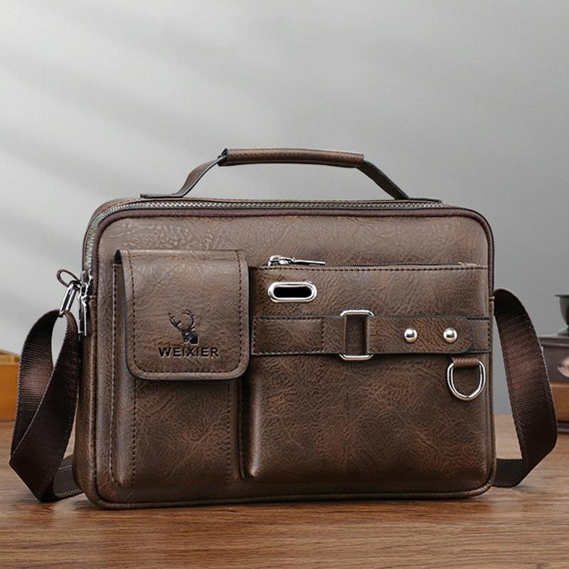 Portable Leather Shoulder Bag - Handbag - Plain Texture Black 13