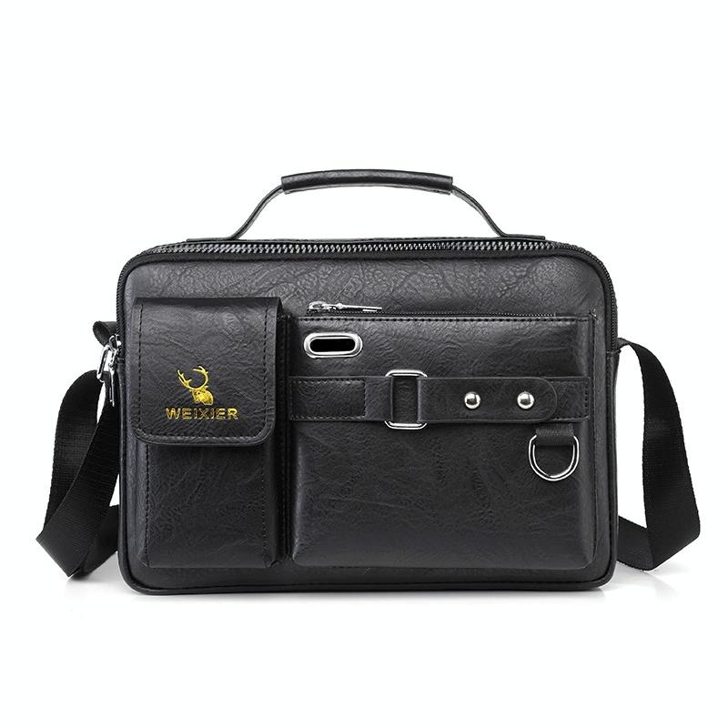 Portable Leather Shoulder Bag - Handbag - Plain Texture Black 14
