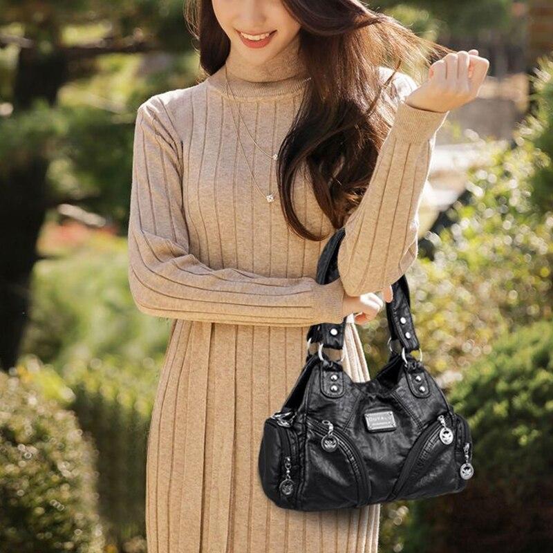 Grey Soft Leather Motorcycle Bag For Women 8